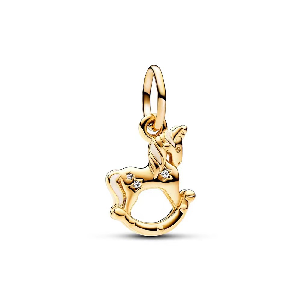 925 Sterling Silver New Fashion Women's Charm Golden Crystal Pendant New Power Game Pendant Accessories Small Pendant Bracelet Charm Beads Suitab