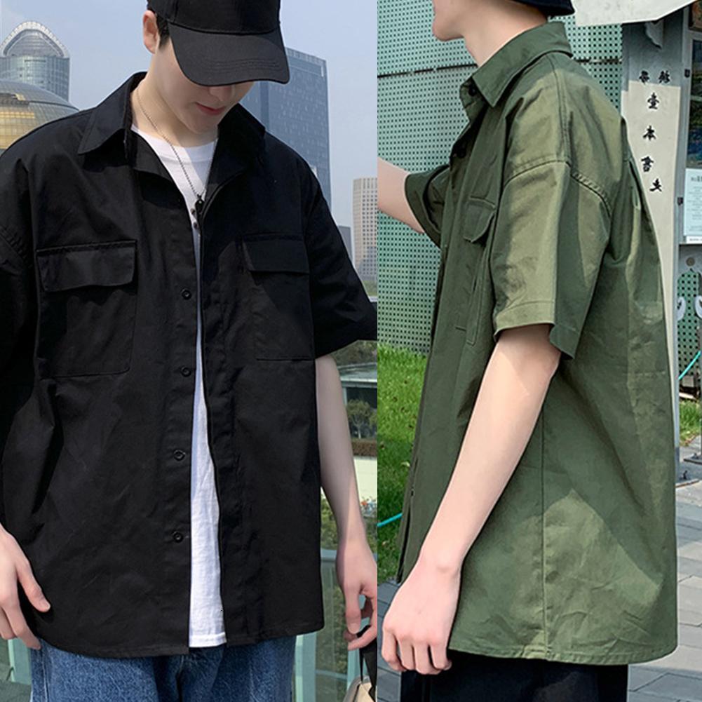 Men's Casual Shirts Short sleeved half sleeved tool shirt pocket street men's plain casual shirt top 230412