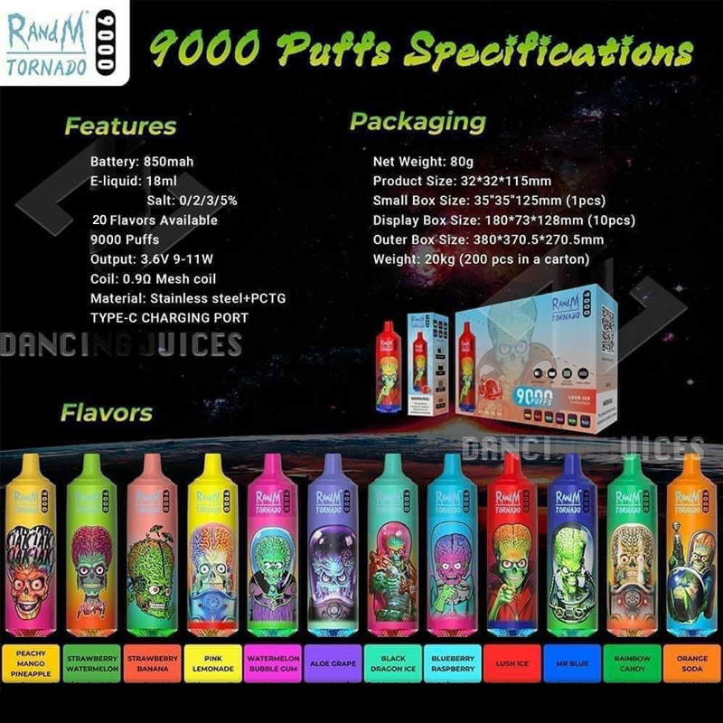 Authentic RandM Tornado 9000 Puffs Disposable Vape 850mAh Rechargeable battery 18ml Prefilled Pods Vaporizer kit 0%-5% 20 Flavors
Authentic RandM Tornado 9000 Puffs Disposable Vape 850mAh Rechargeable battery 18ml Prefilled Pods Vaporizer kit 0%-5% 20 Flavors