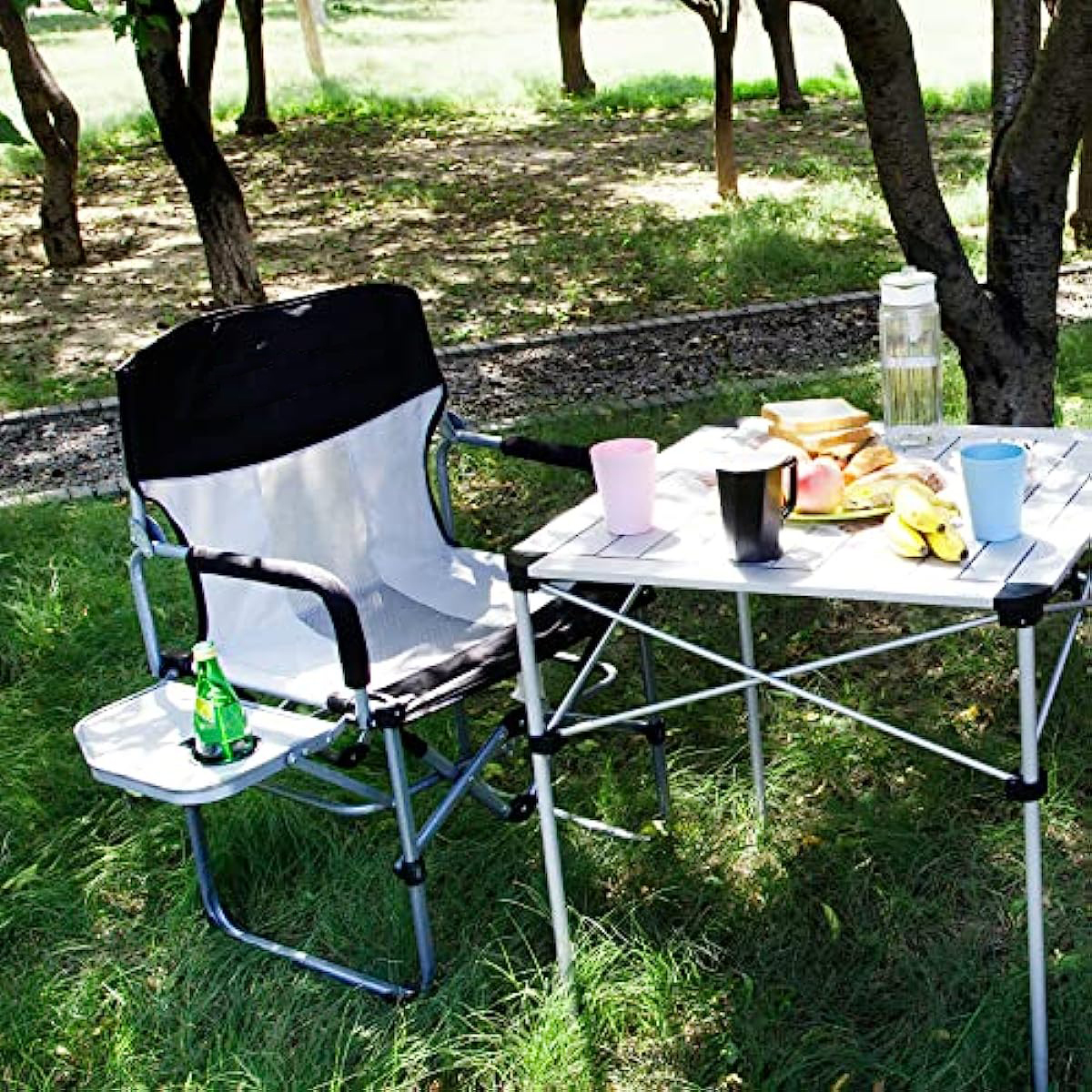 Folding Camping Chair Heavy Duty Portable Directors Chairs for Adult with Side Table Mesh Back Compact Style for Outdoor Outside Lawn Sports Fishing