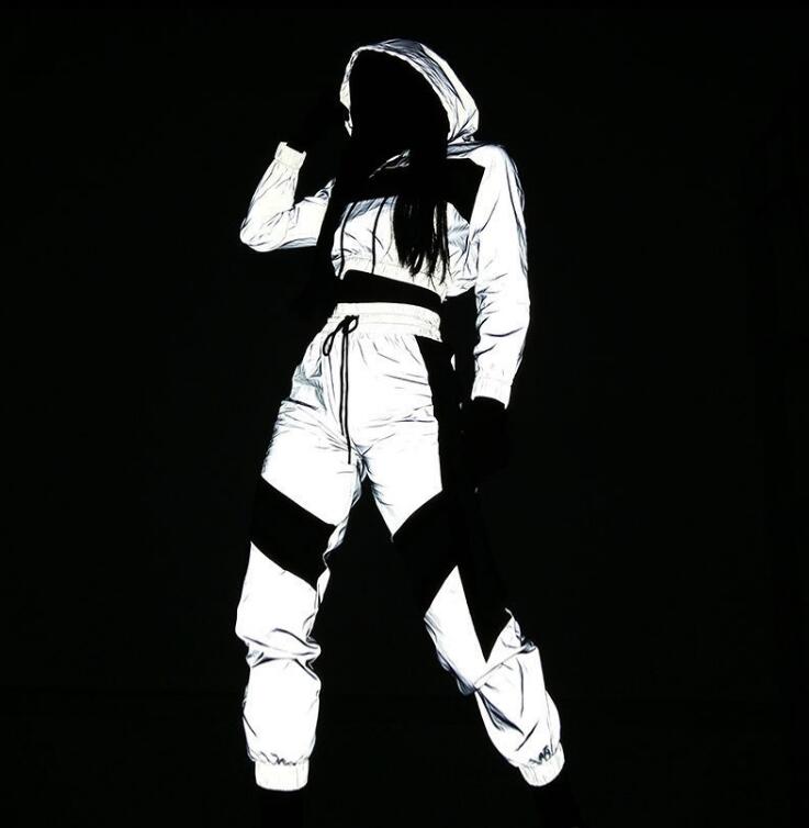 WS162 Women's Two Piece Pants long sleeve hooded Reflective jacket pullover Women's Clothing