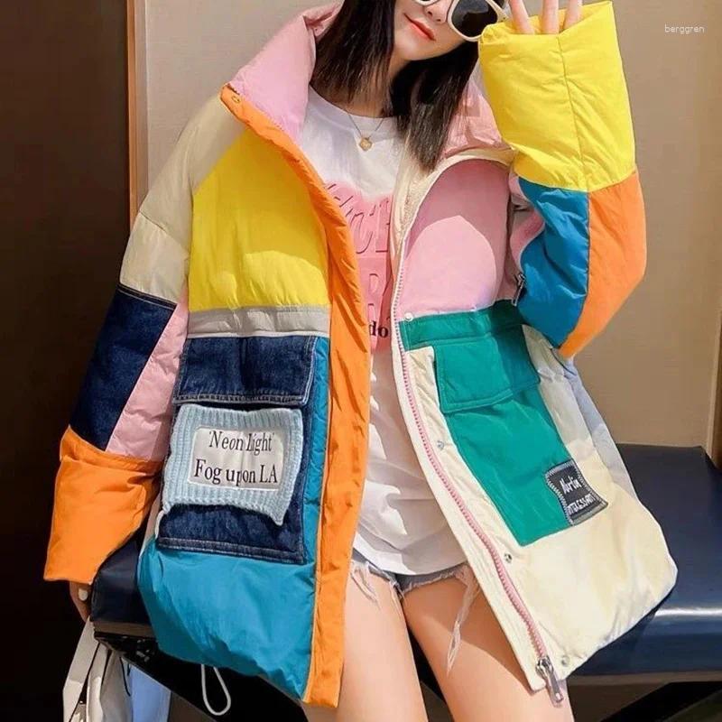 Women's Trench Coats Colorful White Down Parka Winter Warmer Thicken Streetwear Puffer Jacket Hooded Long Sleeve Loose Outerwear Coat