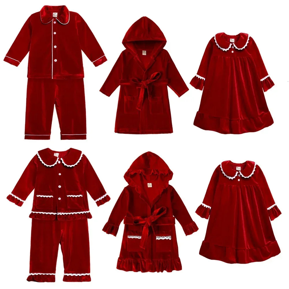 Pajamas Christmas Pajamas Sets Sleepwear For Girls Children's Clothing Boys Velvet Lace Long SleevePants Baby Suit 3M-12Y 231113