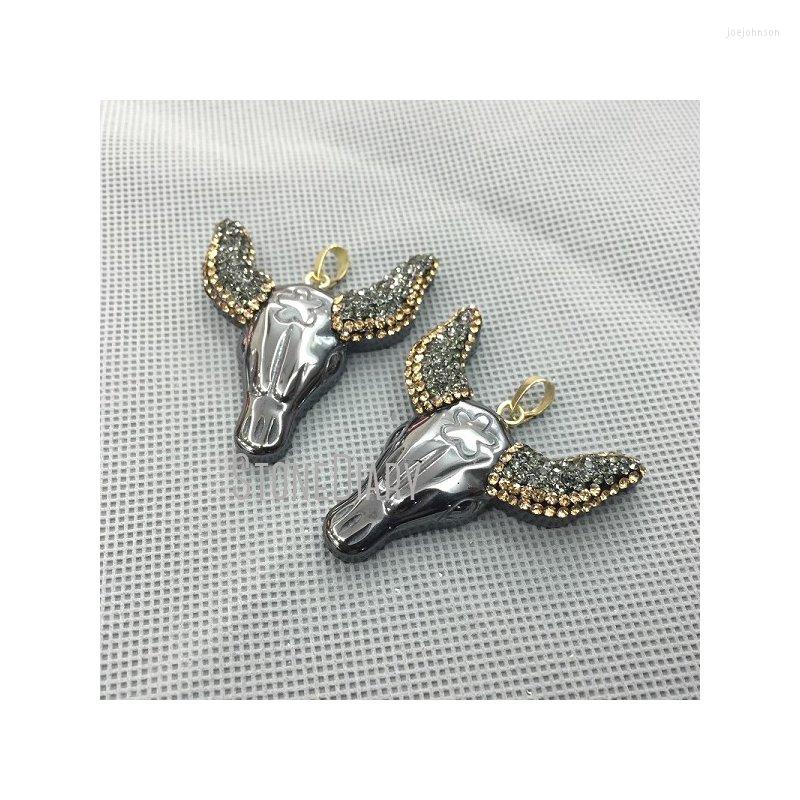 Pendant Necklaces PM40 Natural Stone Hematite Ox Bull Head Copper With Yellow Black Rhinestone Pave Gold Plated Charms Pendants
Pendant Necklaces PM40 Natural Stone Hematite Ox Bull Head Copper With Yellow Black Rhinestone Pave Gold Plated Charms Pendants