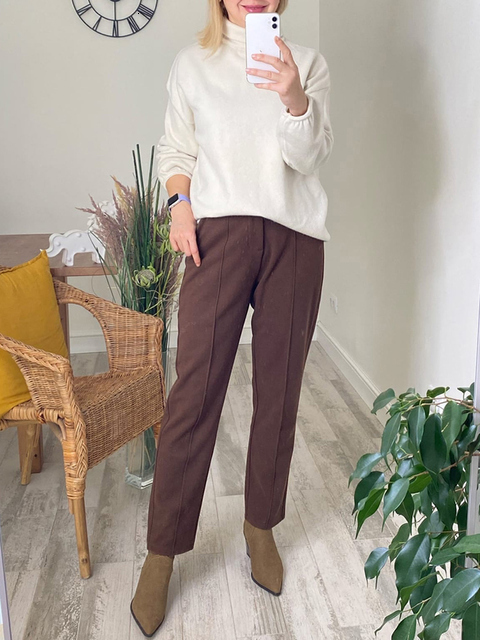 Women's Pants Capris Women's Winter Pants Thick Warm Loose Harem Suit Thermal Brown Beige Wool Long Pants for Women High Waisted Trousers Ca