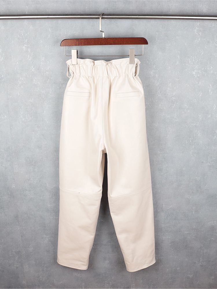Women's Pants Capris Real leather pants high waist Chains Stitching Genuine sheep Leather pants female was thin leather pants with pockets wy892 
