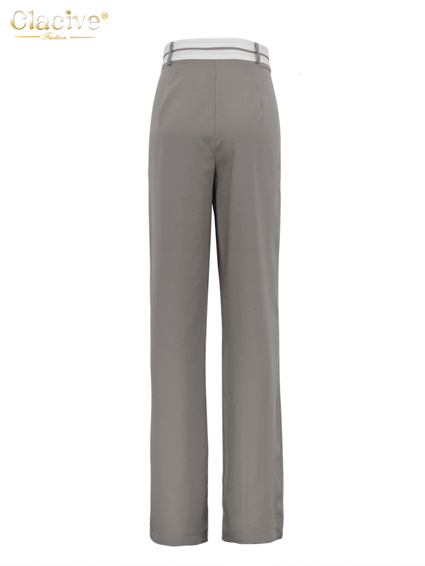 Women's Pants Capris Clacive Elegant Loose Gray Office Women Pants Fashion High Waist Straight Trousers Casual Chic Spliced Full Length Female Pa