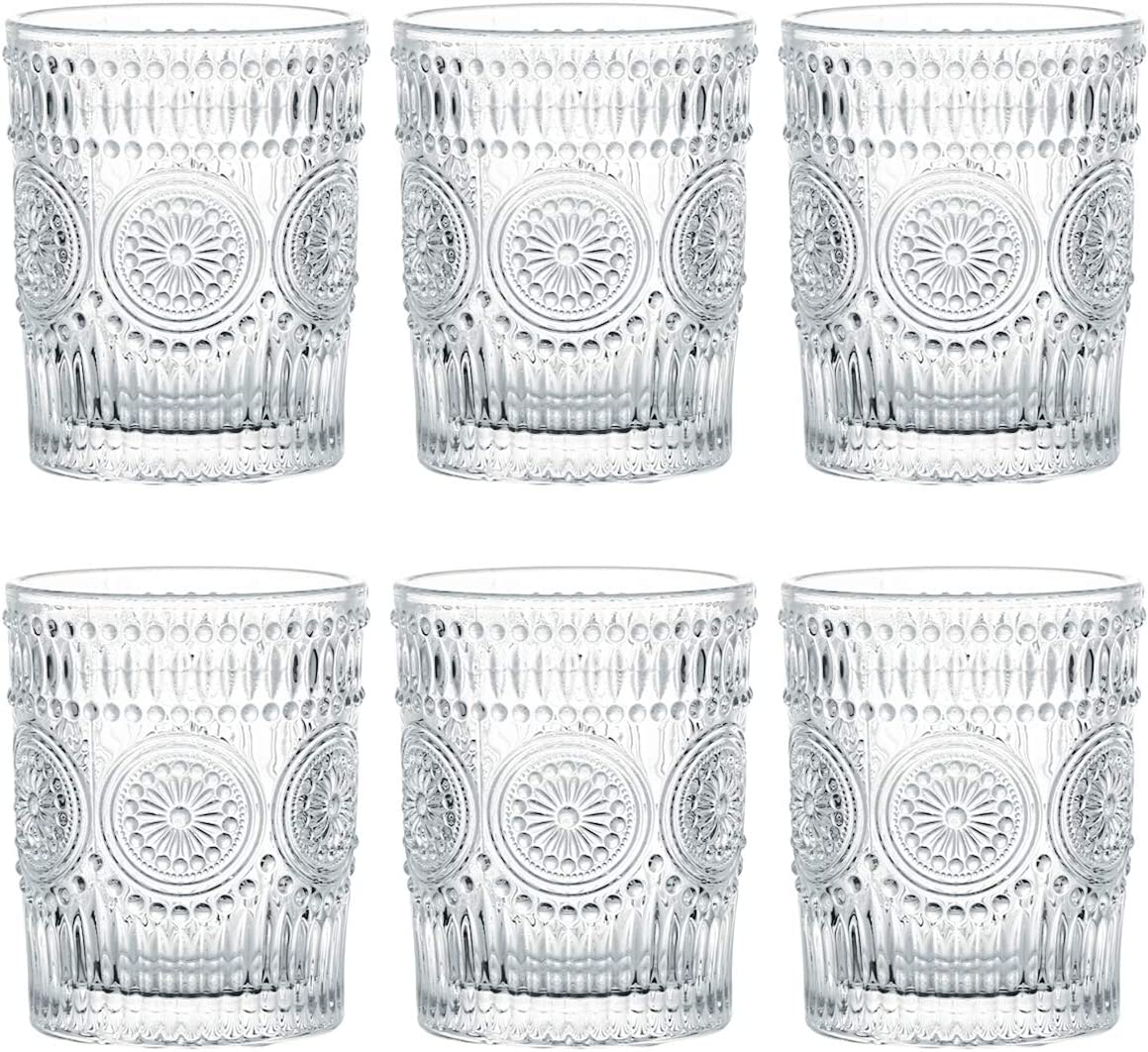 Vintage Drinking Glasses Romantic Water Glasses Embossed Romantic Glass Tumbler for Juice Beverages Beer Cocktail wholesale