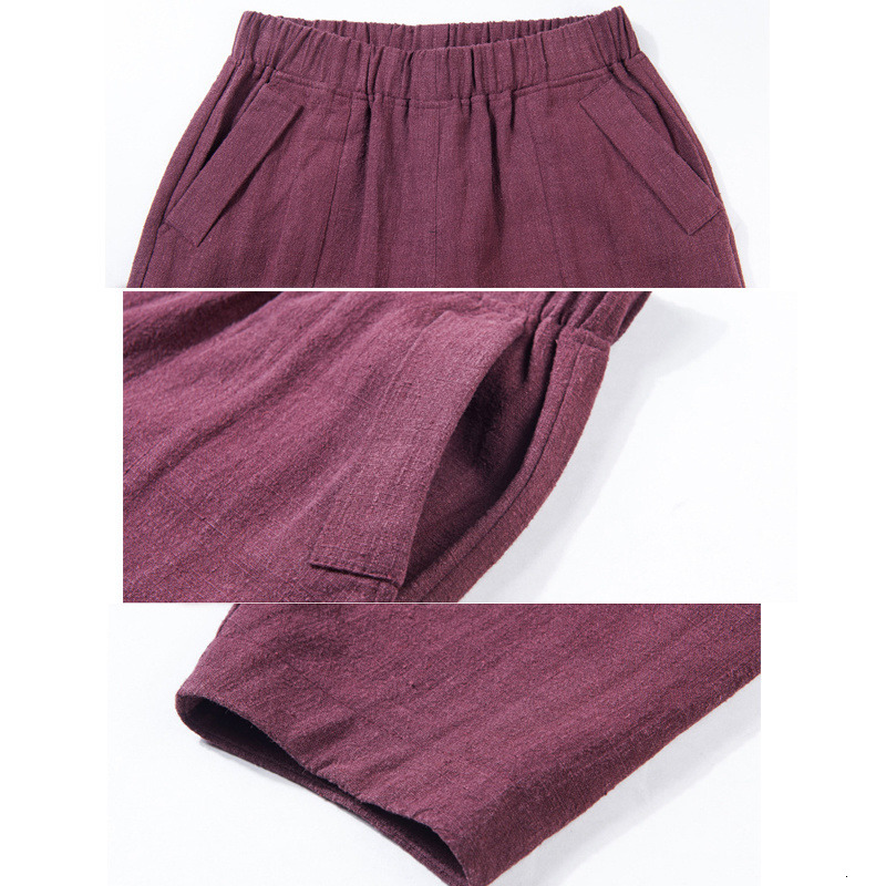 Women's Pants Capris Women's Wide Trousers Vintage Elastic Waist Pocket Cotton Linen Harem Pants Capris Summer Loose Soild Linens Pants for 
