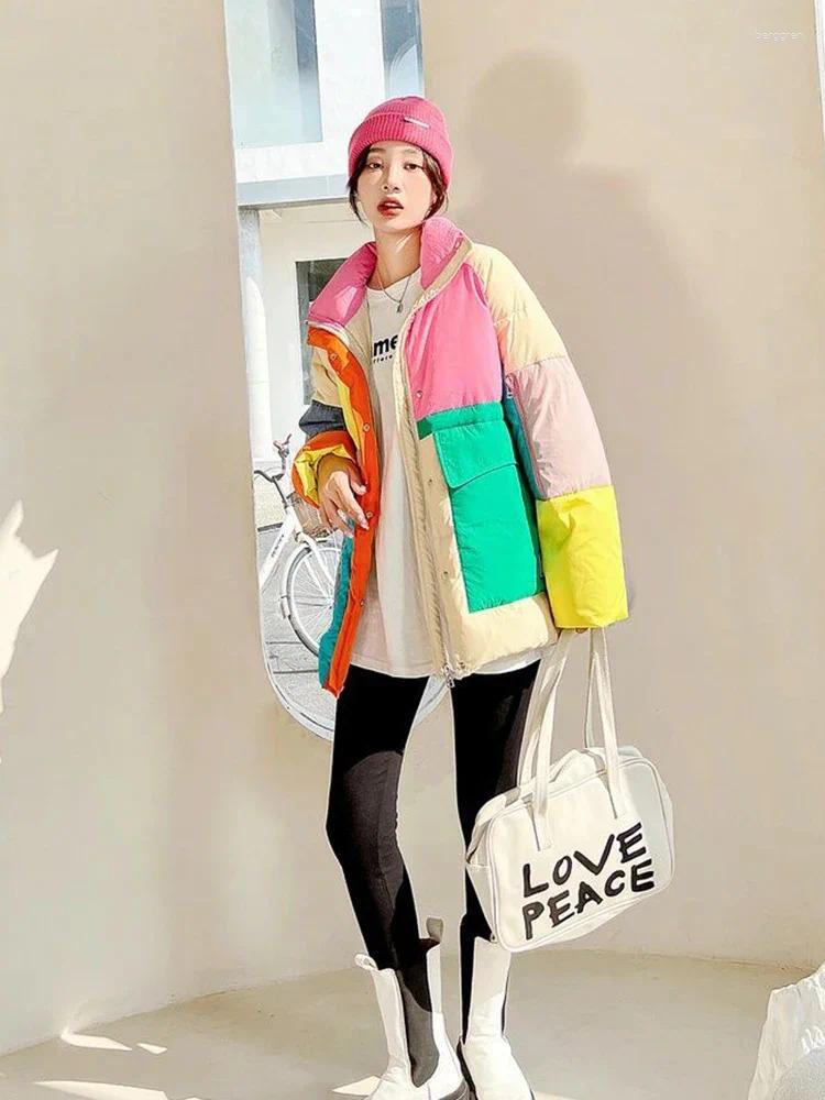 Women's Trench Coats Colorful White Down Parka Winter Warmer Thicken Streetwear Puffer Jacket Hooded Long Sleeve Loose Outerwear Coat