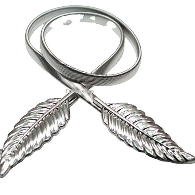 Fashion Women Vintage Elegant Metal Leaf Belts Fashion Golden Silver Leaves Chain Belt Female Waist Belt Elasticity Waistband Decoration
