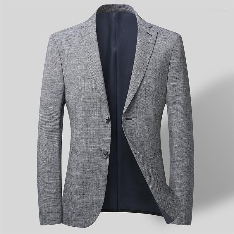 Men's Suits Man Spring Autumn Blazer Men Luxury Single Breasted Business Casual Plaids Male Fashion Slim Plus Size 4XL, Grey