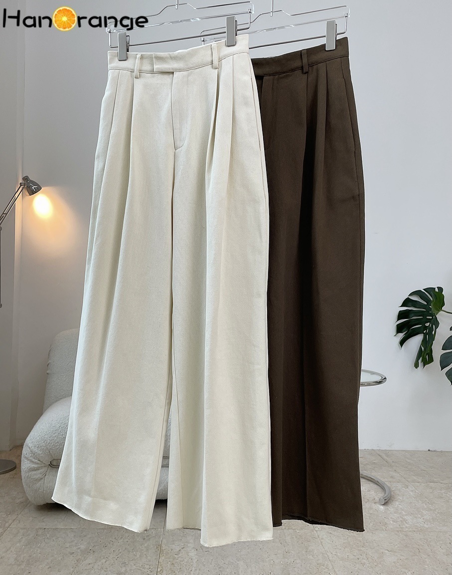 Women's Pants Capris HanOrange Floor Mopping Trousers Women Wide Leg Pants Cotton Casual Spring Autumn Simple Wide High Waist Milk White / Brown 