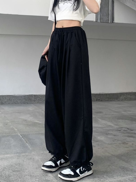 Women's Pants Capris HOUZHOU Casual Women Black Sweatpants Gray Joggers Basic Wide Leg Trousers Korean Fashion Baggy High Wasit Female Pantalones