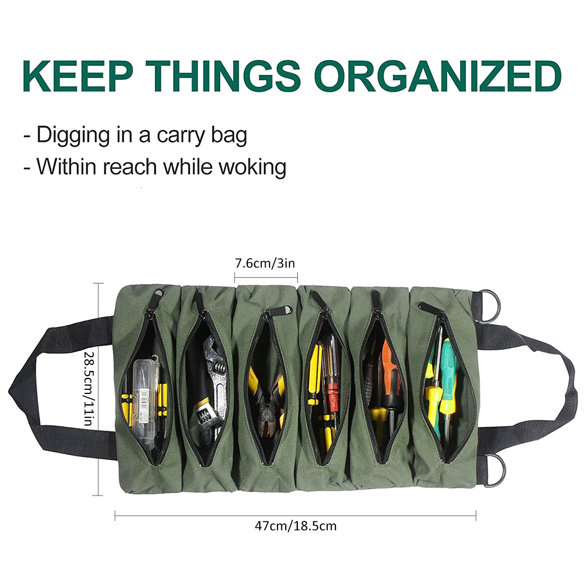 Tool Bag Canvas Tool Roll Up Bag Tool Pouch With 6 Zipper Pockets Large Capacity Tools Wrap Roll Storage Case Hand-held Tool Tote 230413