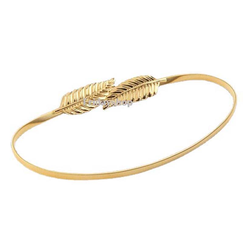 Fashion Women Vintage Elegant Metal Leaf Belts Fashion Golden Silver Leaves Chain Belt Female Waist Belt Elasticity Waistband Decoration