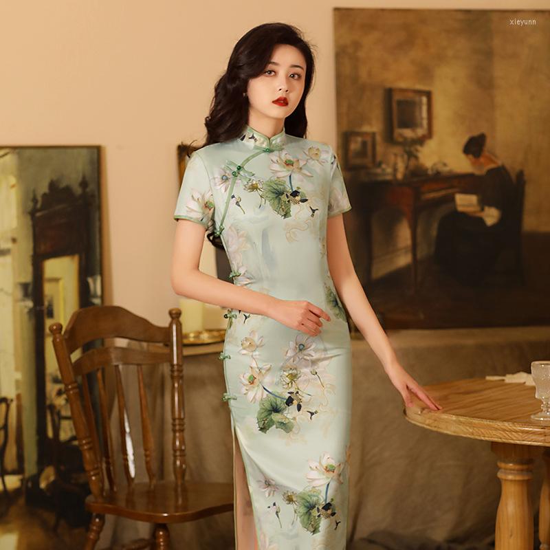 Ethnic Clothing Spring Summer Lotus Print Lady Social Etiquette Dress Short Sleeve Women Qipao Chinese Traditional Female Cheongsam
Ethnic Clothing Spring Summer Lotus Print Lady Social Etiquette Dress Short Sleeve Women Qipao Chinese Traditional Female Cheongsam
