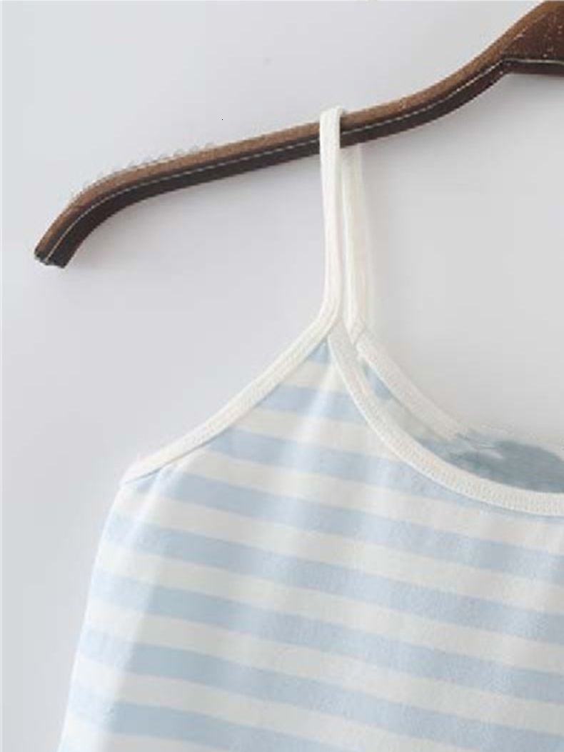 Camisoles Tanks PUWD Casual Women Blue Stripe Tank Summer Fashion Ladies Falsie Slim Print Patchwork Top Female Chic Soft Cotton Tops 230413