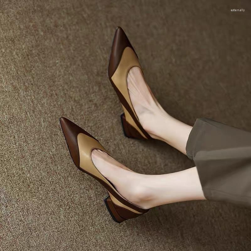 Dress Shoes 2023 Autumn Fashion Women Pumps Soild Low Heels Shallow Pointed Toe Party Single Female Mujer, C-6-black
