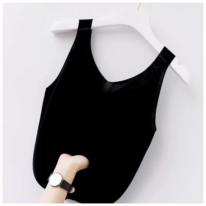 Camisoles Tanks Casaul Camisole Women Wear a Sleeveless Tops Ice Silk Inside Bottom and Wear the Korean V-neck Vertical Stripes Slim Tank 230413