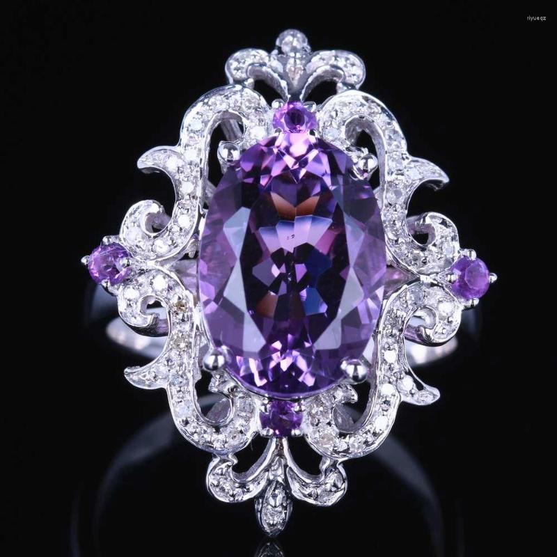 Cluster Rings HELON 925 Sterling Silver Oval 4.54ct Genuine Natural Amethyst Diamonds Ring Engagement Women Special Flowers Fine Jewelry
Cluster Rings HELON 925 Sterling Silver Oval 4.54ct Genuine Natural Amethyst Diamonds Ring Engagement Women Special Flowers Fine Jewelry