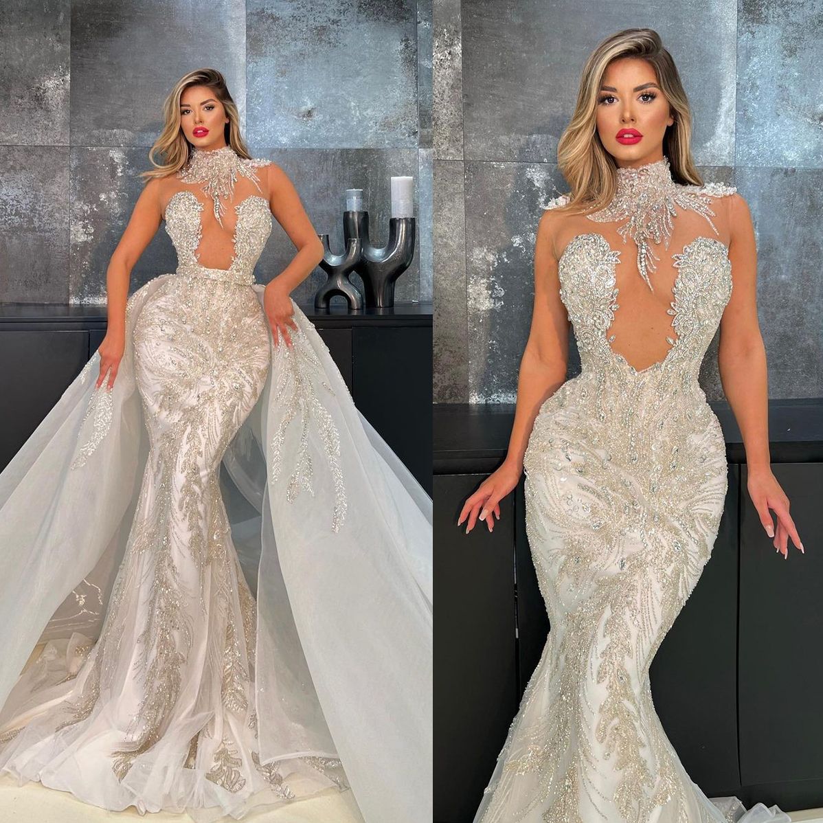 Sexy Crystal Mermaid Wedding Dresses Luxurious Sleeveless High Neck Bridal Gowns Custom Made Sequined Dress Vestido De Novia, Grape
Sexy Crystal Mermaid Wedding Dresses Luxurious Sleeveless High Neck Bridal Gowns Custom Made Sequined Dress Vestido De Novia, Grape