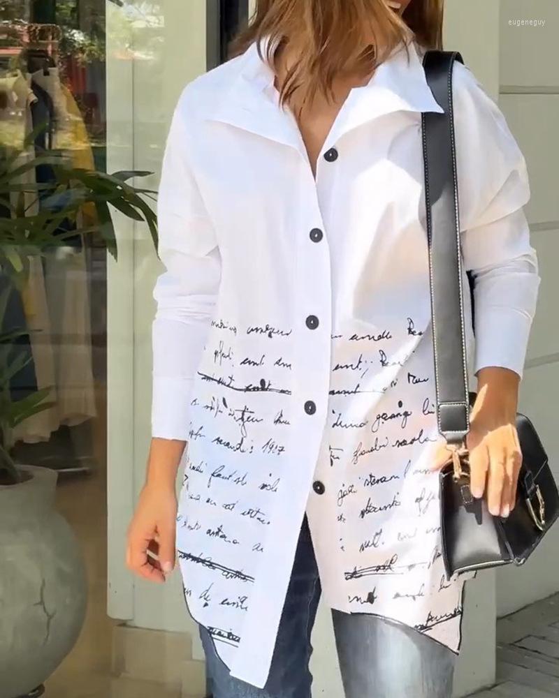 Women' Blouses Letter Print Buttoned Asymmetrical Hem Shirt Women Long Sleeve Casual Shirst Spring Summer Polo Neck, White
Women' Blouses Letter Print Buttoned Asymmetrical Hem Shirt Women Long Sleeve Casual Shirst Spring Summer Polo Neck, White