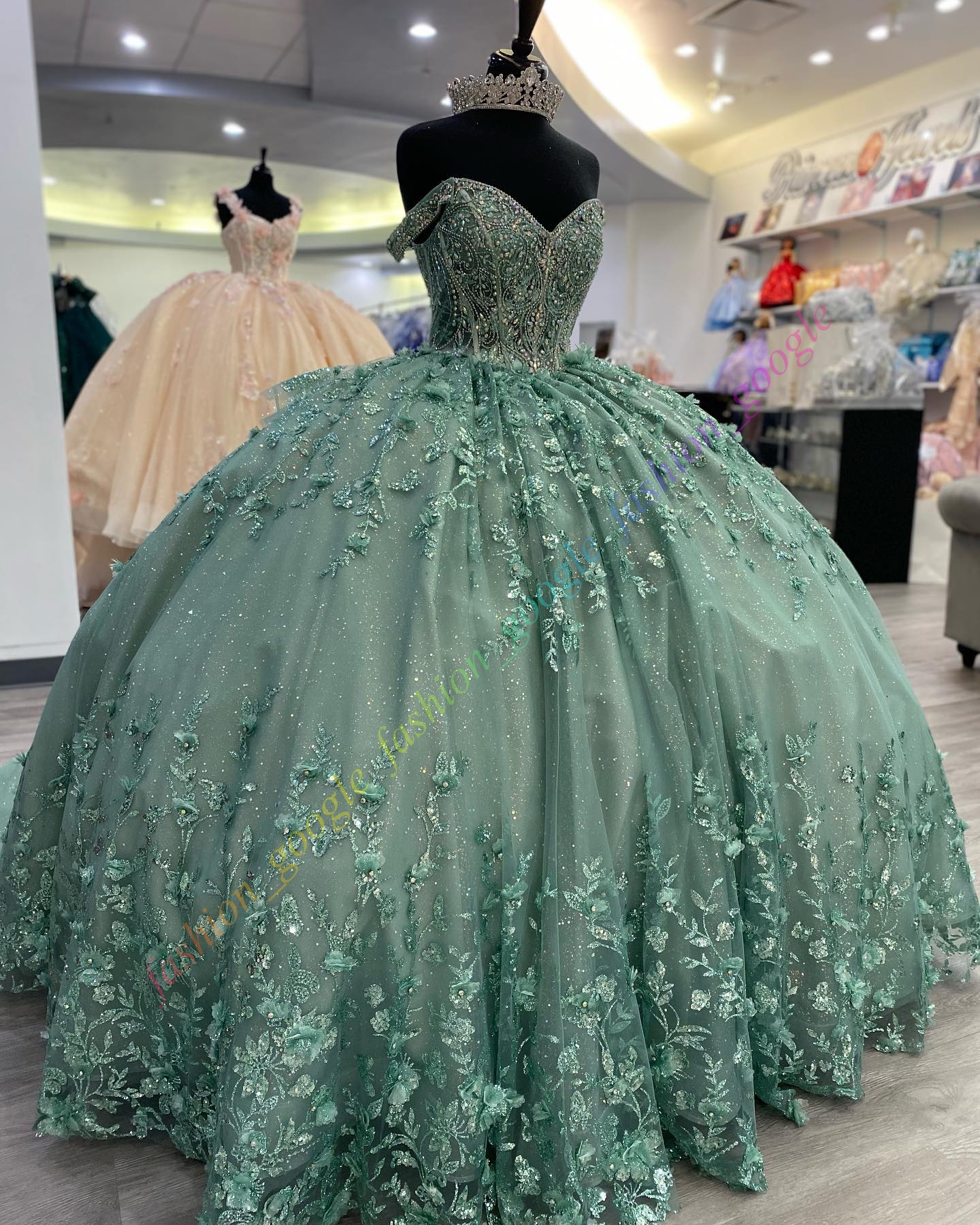 Sage Quinceanera Dress 2024 Beaded Corset Charro Mexican Rose Gold Quince Sweet 15/16 Birthday Party Gown for 15th Girl Drama Winter Formal Prom Gala 
