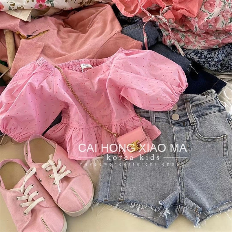 Clothing Sets Summer Little Girls Children Two 2 Piece Pink Topshorts Denim Baby Clothes Kids Birthday Outfits For Women 230412