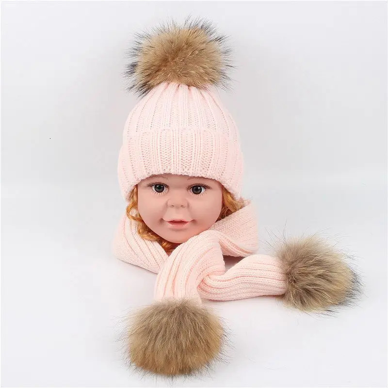 Scarves Wraps Winter Baby Boy Scarf Knitted Raccoon Fur Toddler Gilrs Hat Warm Children Clothes Windproof Kids Snow Wear Cute Child Clothing 231113