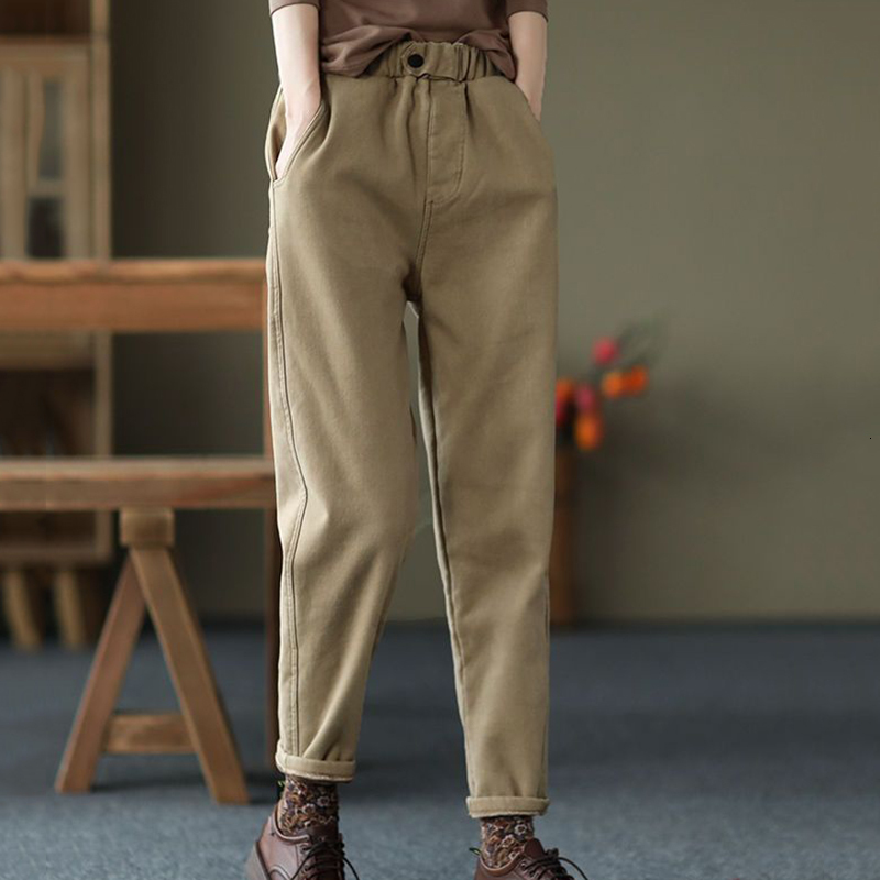 Women's Pants Capris Rimocy Vintage Plush Warm Pants Women Autumn Winter Wide Leg Loose Harem Trousers Woman Elastic Waist Casual Pants Female 23