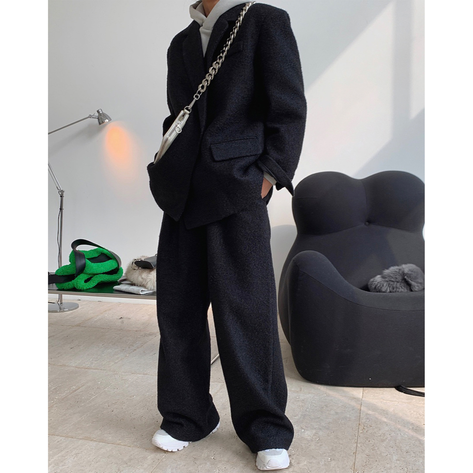 Women's Pants Capris Winter high-quality fashionable high-waisted wide-leg woolen trousers loose and thin casual trousers women's thick pant