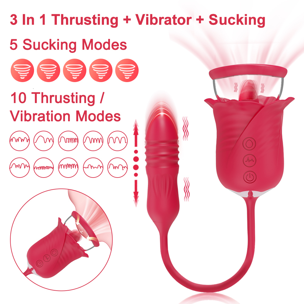 Vibrators Rose Sex Toy Vibrator for Women Sucking G Spot Clitoris Stimulator Thrusting Vagina Nipple Clit Sucker Vibrating Goods for Adult 230413