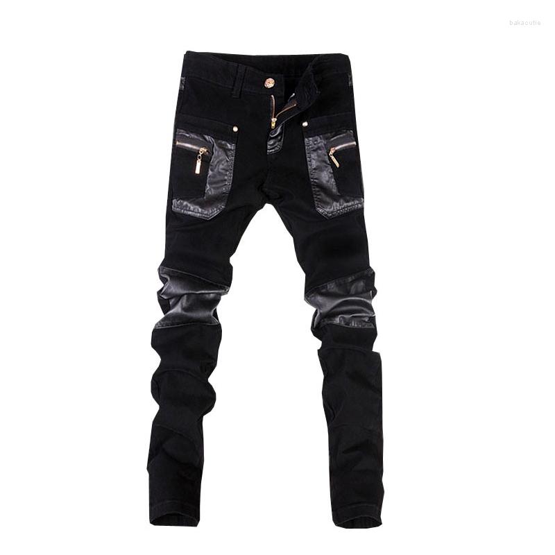 Men's Pants Skinny Mens Leather Motorcycle Jeans Trousers