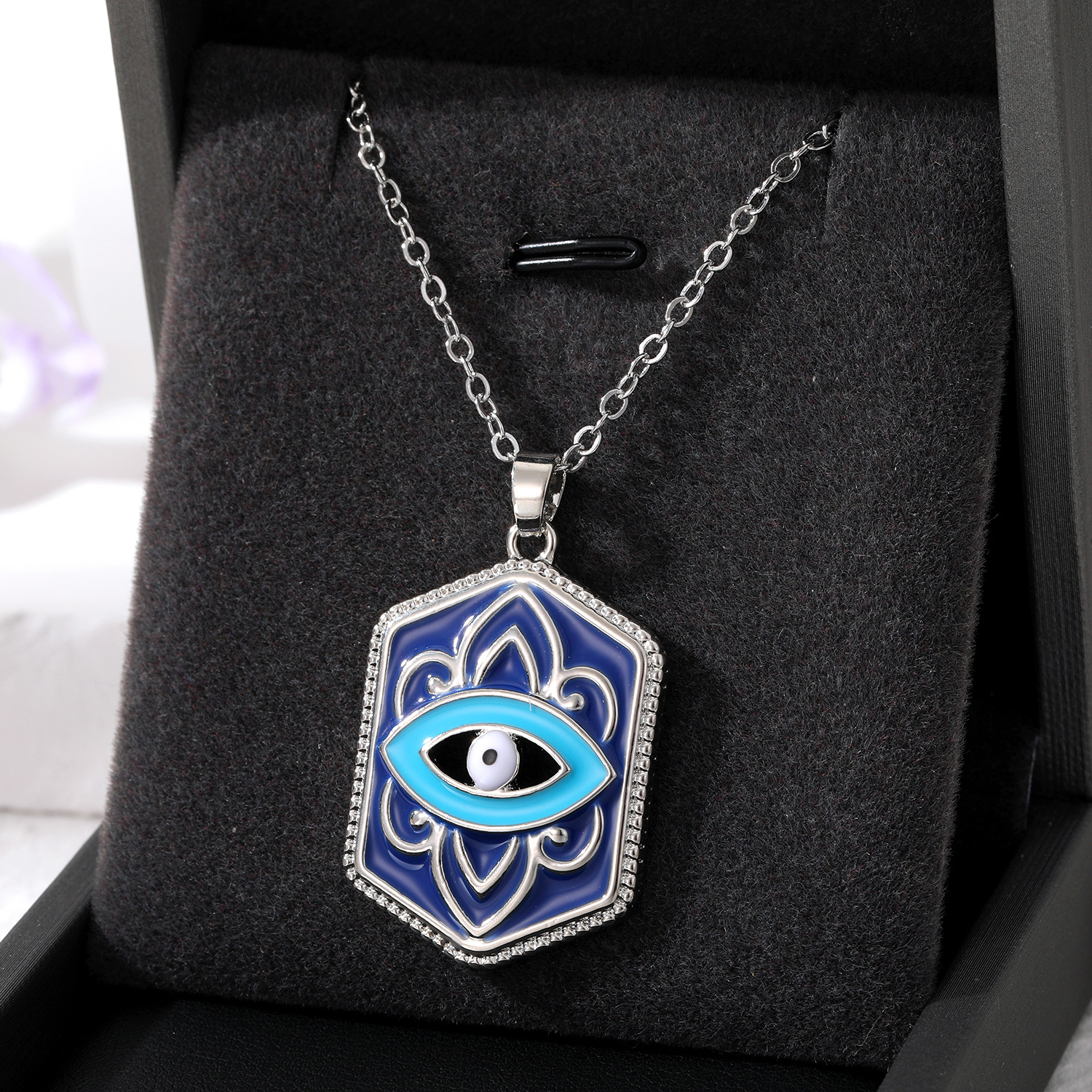 S3561 Geometric Evil Eye Pendant Necklace For Women Enamel Turkish Blue Eyes Choker Necklaces