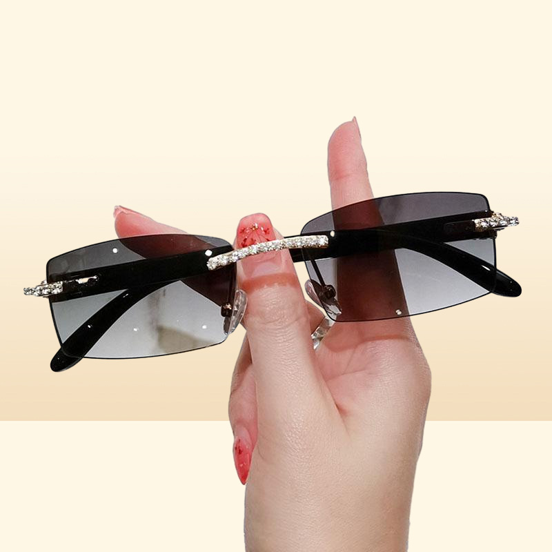 Retro Sunglasses Women Brand Designer Diamond Rimless Sun Glasses Shades Rhinestone Lens Ladies Frameless Eyeglasses