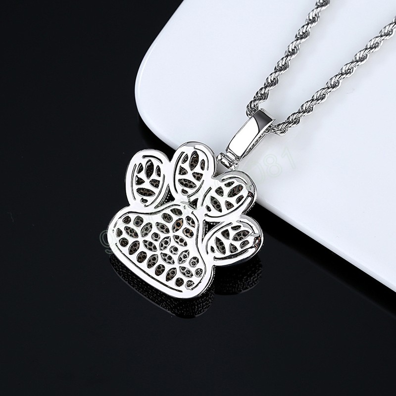 Iced Out Paw Shape Pendants Necklace With Bling Zircon For Women Men Hip Hop Jewelry With Long Chain