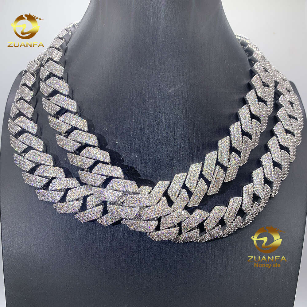 Necklace moissanite chain cuban link chainjewelry for men pass diamond tester jewelry Silver 925 w20mm 3row necklace VVS moissanite iced out