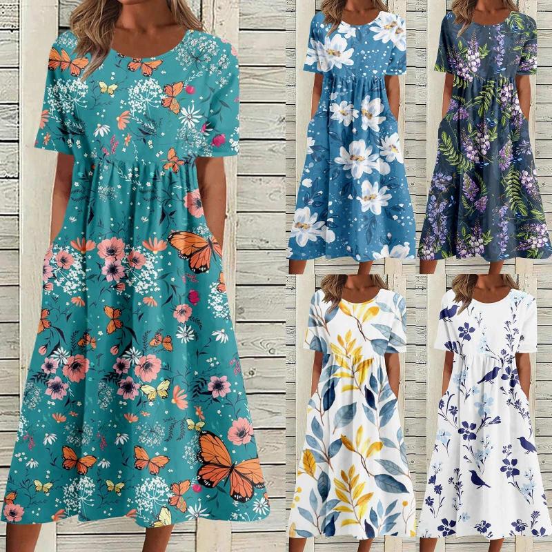 Casual Dresses Women Boho Dress Short Sleeve O Neck Pocket Print Crewneck Pregnancy Maxi, Blue
Casual Dresses Women Boho Dress Short Sleeve O Neck Pocket Print Crewneck Pregnancy Maxi, Blue
