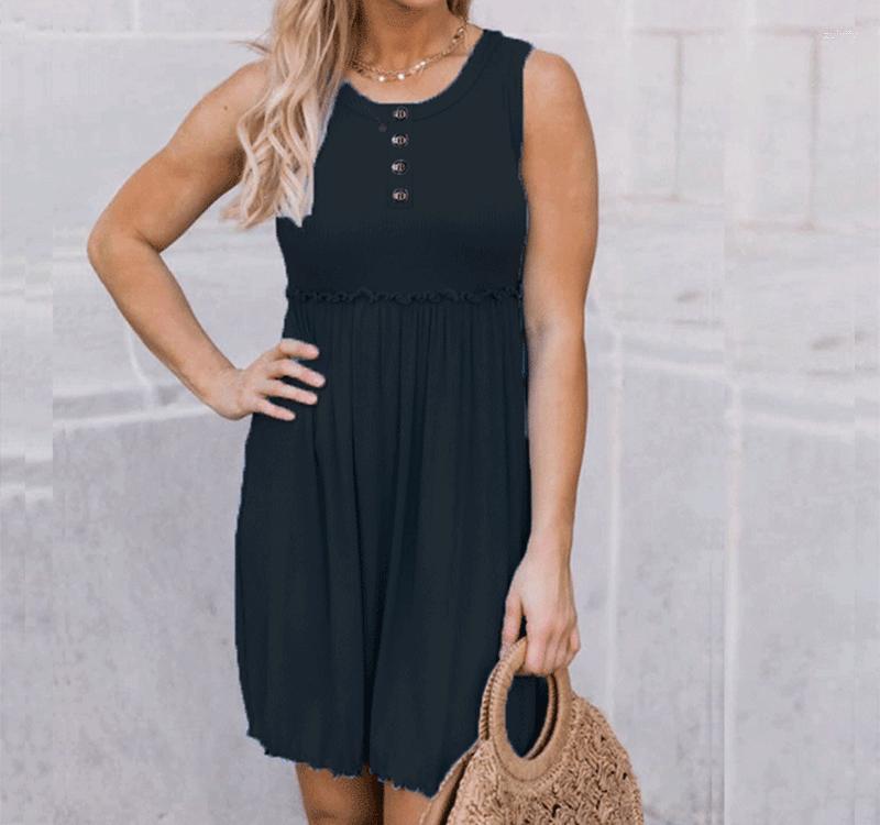 Casual Dresses Women' Summer Solid Color Fashion Round Neck Button Sleeveless Female, Black
Casual Dresses Women' Summer Solid Color Fashion Round Neck Button Sleeveless Female, Black
