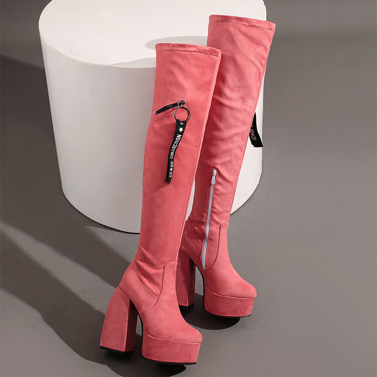 Boots Long Women Boots Winter Platform Black High Heels Punk Thick Bottom Side Zipper Over Knee Thigh High Boots Women 220912