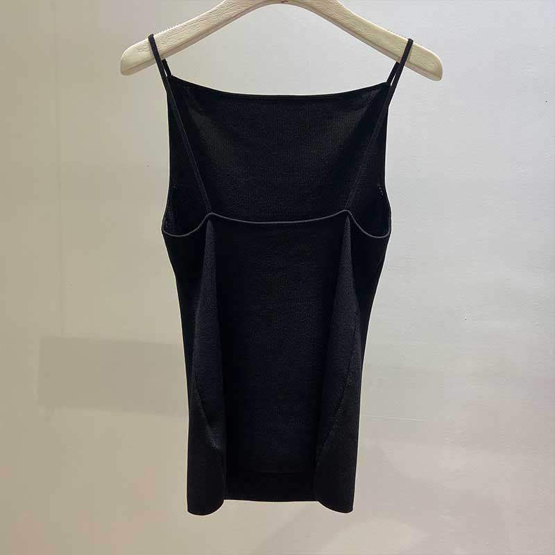 Camisoles Tanks Women Black Color Knitted Camisole Spring Summer Sleeveless Sexy Simple Wild Slash Neck Tank Top 230413