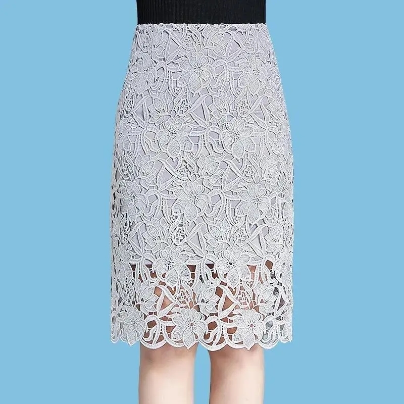 Skirts Lace Skirt Womens Mid-length Summer Fashion A-line Bag Hip Skirt High Waist Slimming Skirt Jupe Femme Faldas Mujer Moda 230413