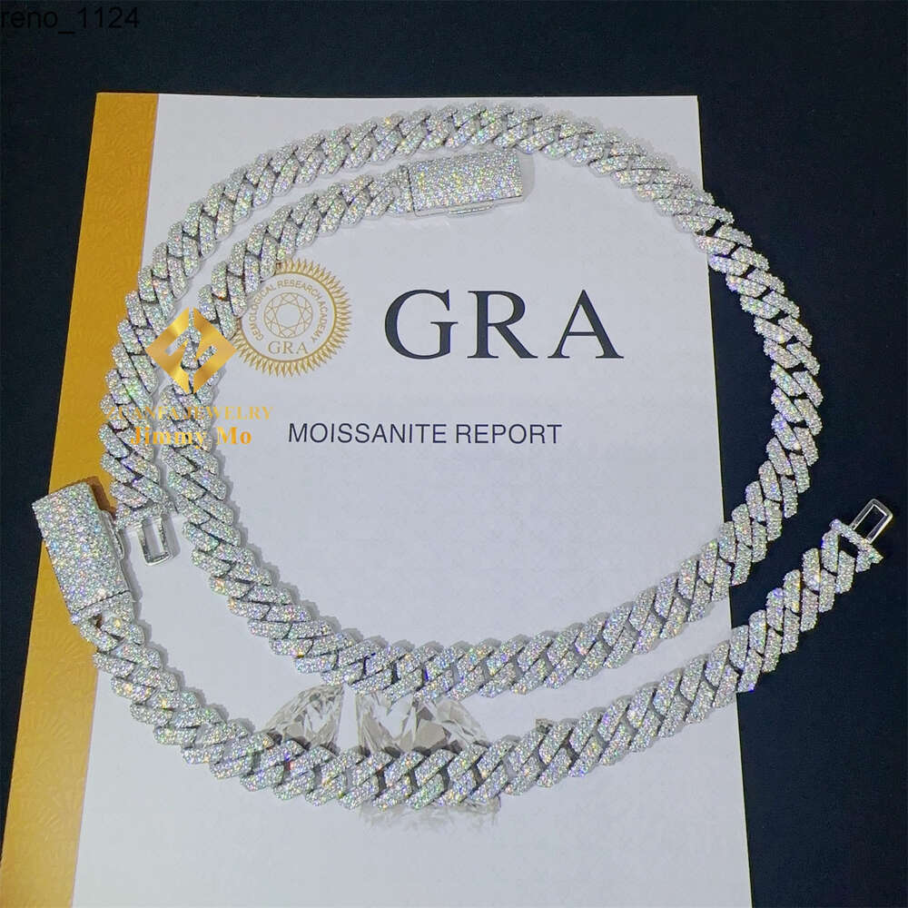 GRA Pass Diamond Tester Silver Cuban Link Chain Wide 2rows 925 Solid Moissanite Diamond 8mm-8mm Jewelry Set Necklaces Hiphop
