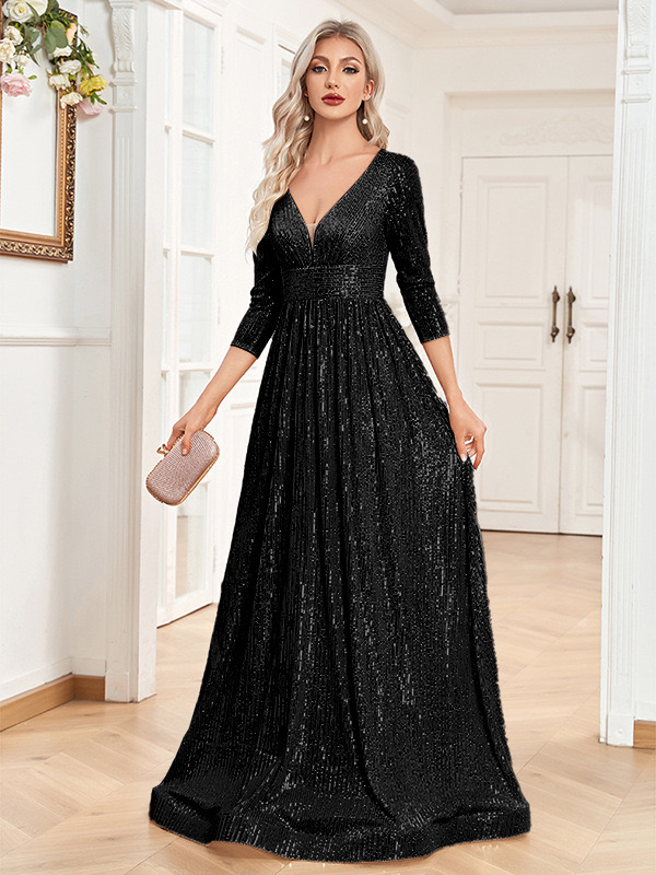 Bridesmaid 2023 Gold Shiny Bling Long Country Garden Wedding Guest Gown Sexy V Neck Prom Dress Arabic Sequined Bride Dress Maid Of Honor Gowns Evening