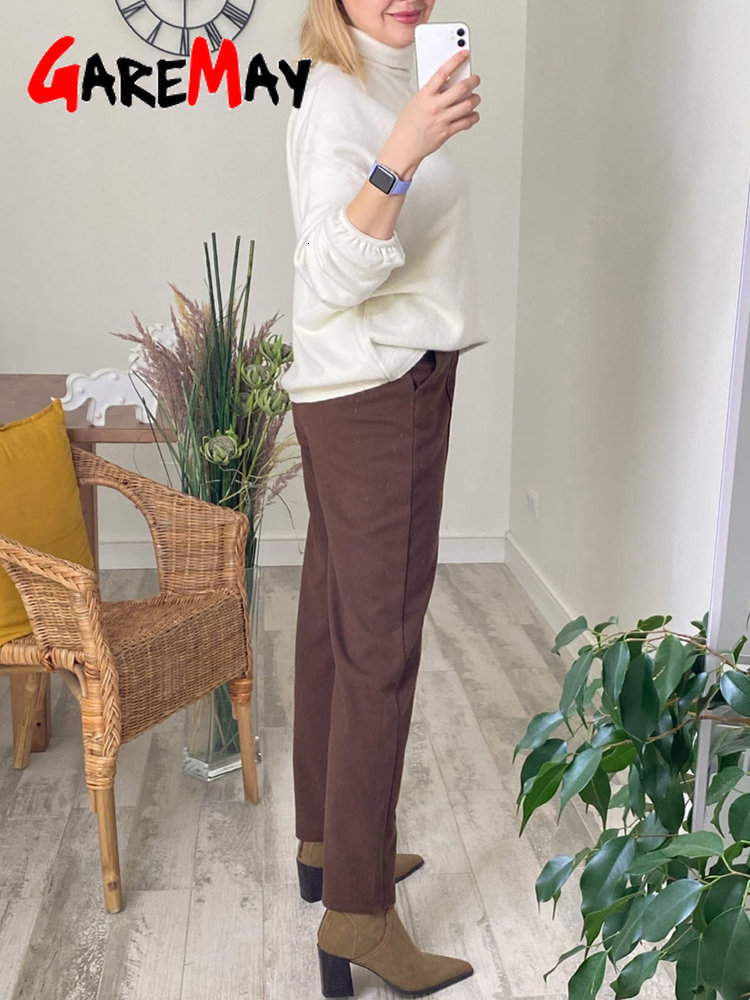 Women's Pants Capris Women's Winter Pants Thick Warm Loose Harem Suit Thermal Brown Beige Wool Long Pants for Women High Waisted Trousers Ca