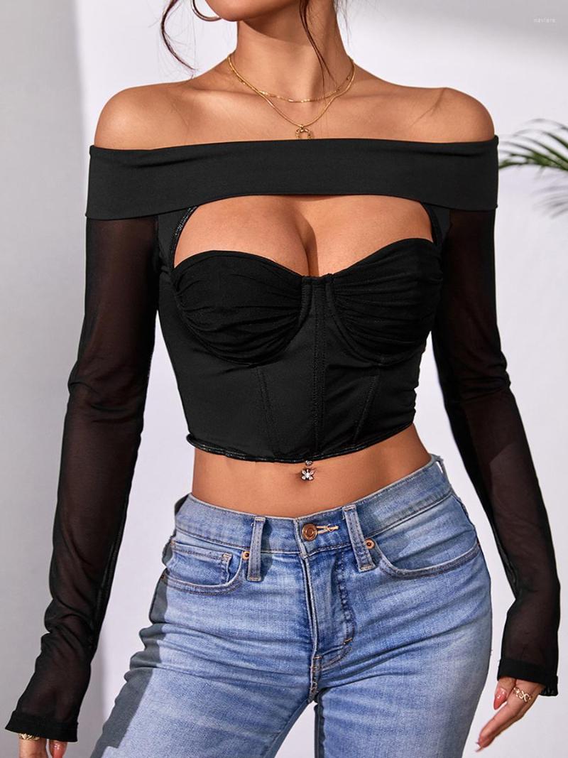 Women' T Shirts Women Casual Cutout Underwire Off-shoulder Cropped Tops Spring Summer Long Sleeve Street Solid Color Mesh T-shirt, Black
Women' T Shirts Women Casual Cutout Underwire Off-shoulder Cropped Tops Spring Summer Long Sleeve Street Solid Color Mesh T-shirt, Black