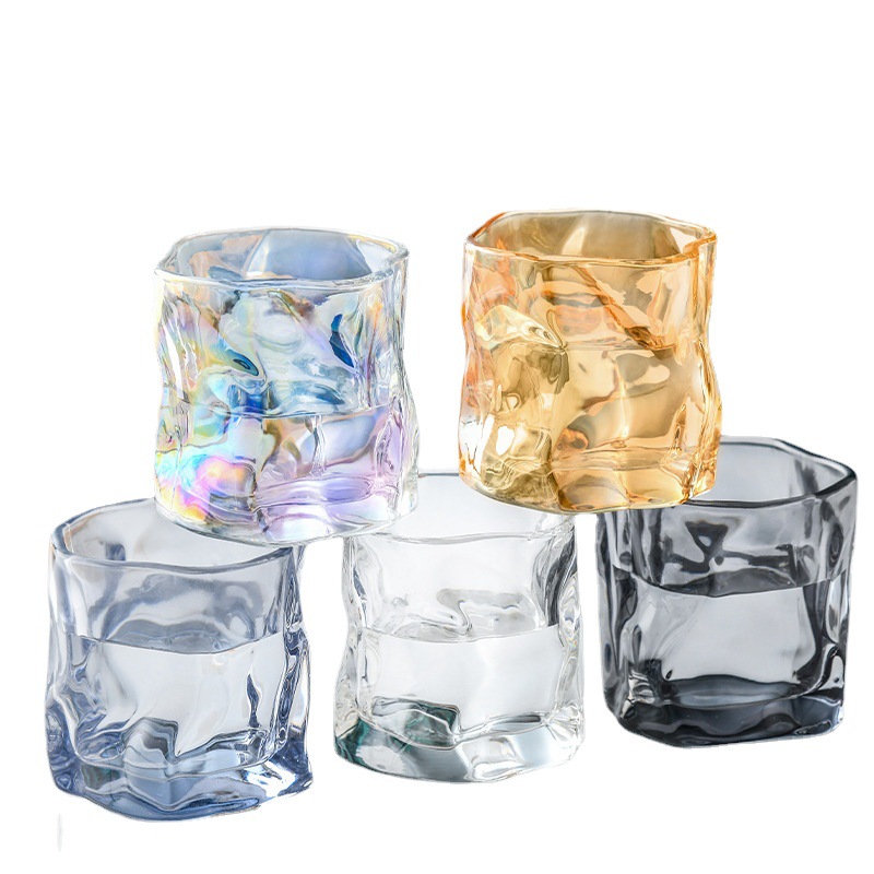 2024 Twisted Flower Whiskey Glass Transparent Beer Glass Glass Water Cup Glass Coffee Cup Origami Cup Ins Style Creative Drinkware