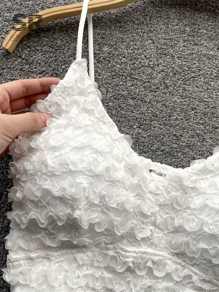 Camisoles Tanks SINGREINY Floral Hook Sexy Camisole Women Backless Elastic Waist White Outwear Fashion Ladies Streetwear Summer Tank Top 230413