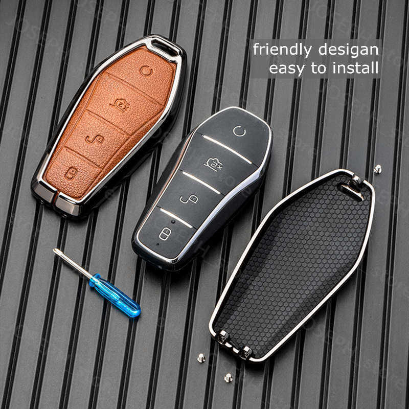Key Rings Key Case Cover for BYD Song Plus Atto 3 Han EV Tang DM Qin Seal Dolphin Leather Metal Remote Fob Holder Keychain Car Accessories J230413